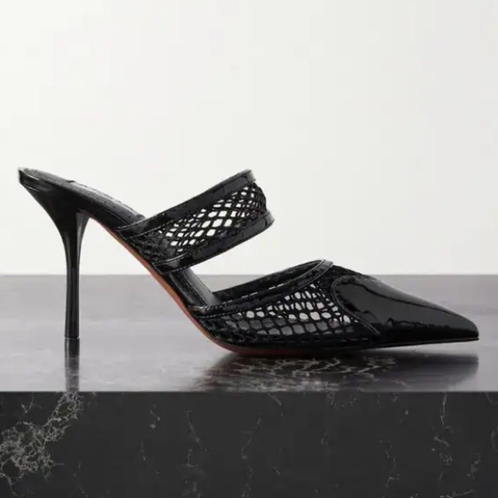 🖤Alaia🖤Le Coeur 90MM Patent Leather & Mesh Mules - Picture 2 of 11